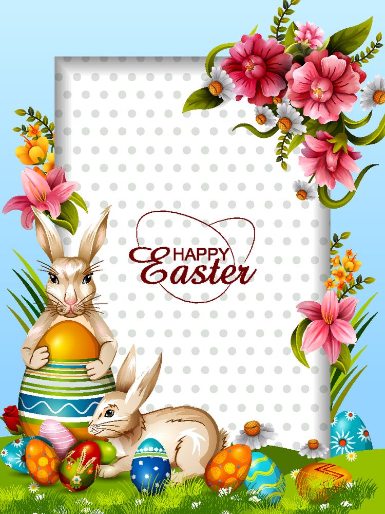 花朵彩蛋兔子快乐复活节背景